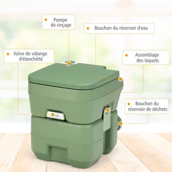 Laodikya Home Campingtoilet Reistoilet Toiletemmer Mobiel Draagbaar Chemisch Toilet 20L + 12L