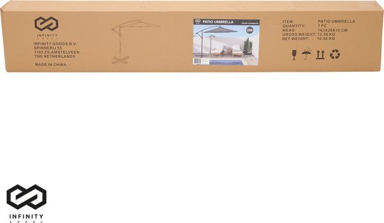 Infinity Goods Zweefparasol - 300CM - Incl. Kruisvoet - Waterdicht - Draai- en kantelbaar - Verstelbare Hoogte - Antraciet