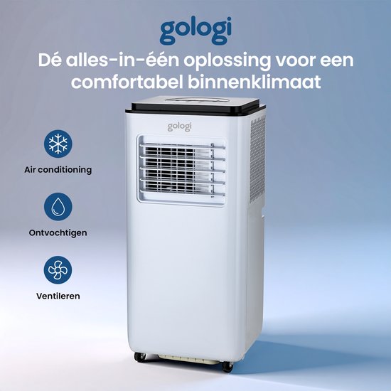 Gologi 3-in-1 Mobiele Airco - Aircooler met Wifi en App - 9.000 BTU/h - Met Raamafdichtingskit - Inclusief Afstandsbediening – Geschikt voor Slaapkamer - Wit