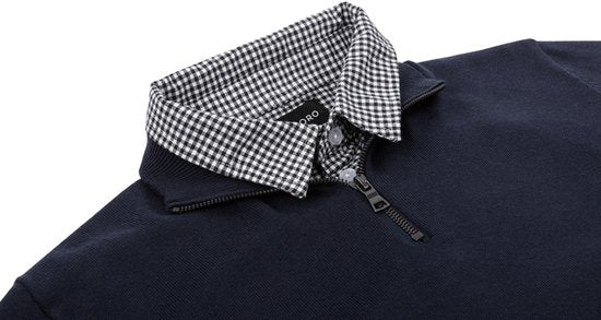 Milanoro - Herenpullover met overhemdkraag en halve rits - Navy - XXL