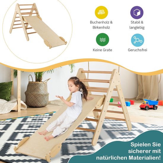 Coast Daycare Center Driehoekig klimframe gemaakt van hout met oprit natuur