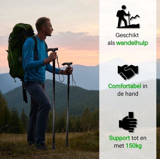 Travelhawk Wandelstok - Verstelbaar en Opvouwbaar - Blauw - Incl. Opbergtas - loopstok Ouderen