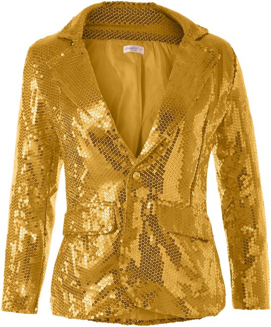 Dressforfun Paillettenjas dames goud L - verkleedkleding kostuum halloween verkleden feestkleding carnavalskleding carnaval feestkledij partykleding - 303848