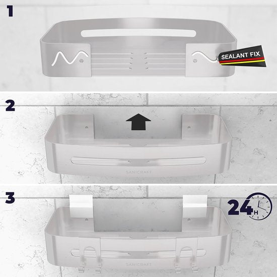Sanicraft® Doucherekje - Zonder Boren - Geschikt voor elk type Muur - Hangend - Roestvrij - 2 Stuks - Mat Zilver
