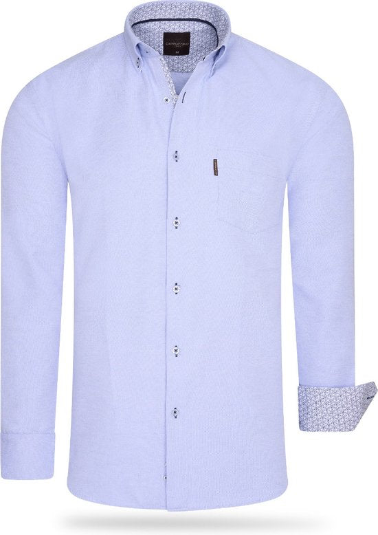 Cappuccino Italia - Heren Overhemden Regular Fit Overhemd Baby Blue - Blauw - Maat XL