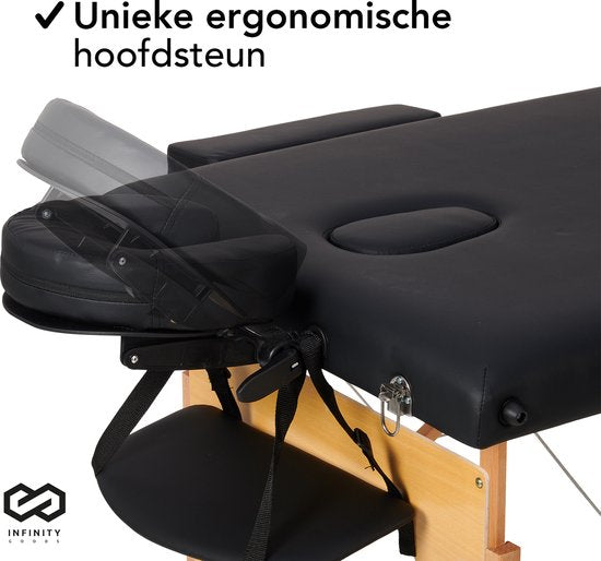 Infinity Goods Massagetafel - Inklapbaar - 250KG Draagvermogen - 8 Hoogtestanden - Incl. Opbergtas - Behandeltafel - Zwart