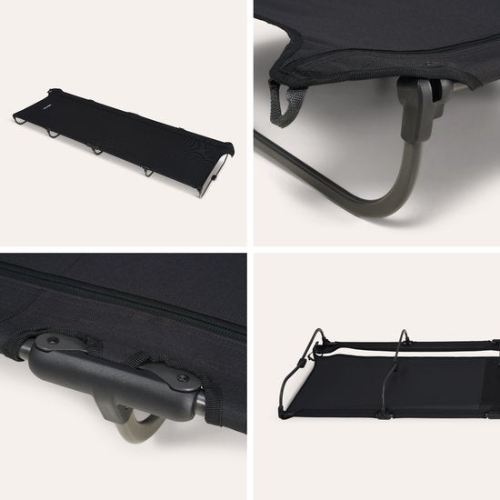 TRVLMORE Veldbed Opvouwbaar - 120KG Draagvermogen - Campingbed Incl. draagtas - Stretcher 1 Persoons - Stalen Frame - 193x66x15 cm - Zwart