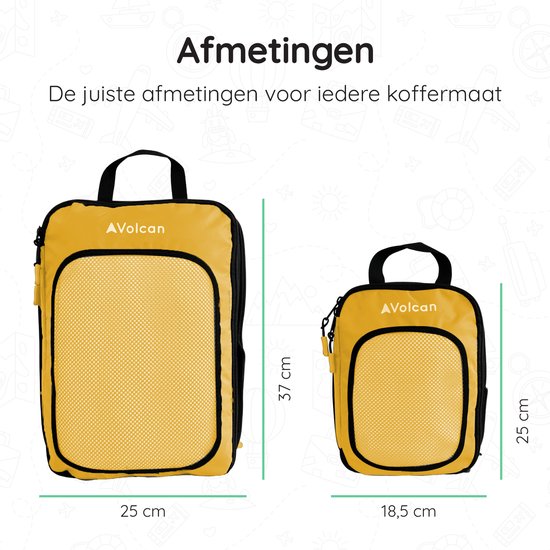 Volcan Compression Packing Cubes - Koffer Organizer Set - Met Compressierits - Backpack & Koffer - Set van 4 - Oker