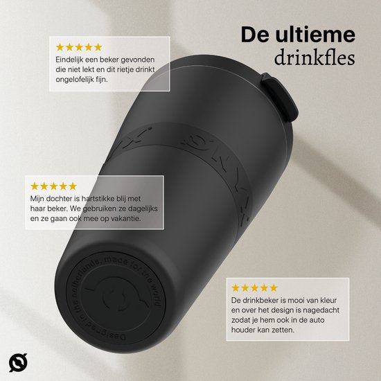 ONYX Drinkfles met Rietje 700ML - Waterfles voor Kinderen & Volwassenen - Thermosbeker RVS Travel Mug - Motiverende Drinkbus - Drinkbeker voor School - Zwart