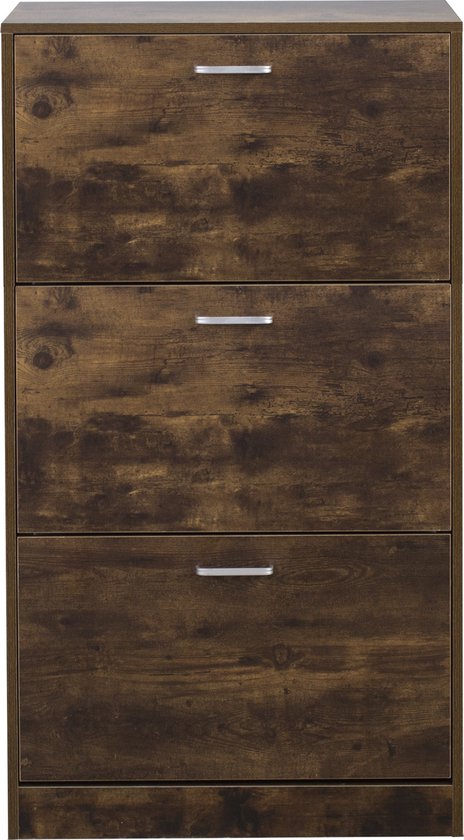 Schoenenkast - Schoenenrek met 3 Vakken met Klepdeuren - Donkerbruin Walnoot Kleurig - 112x60x30 cm