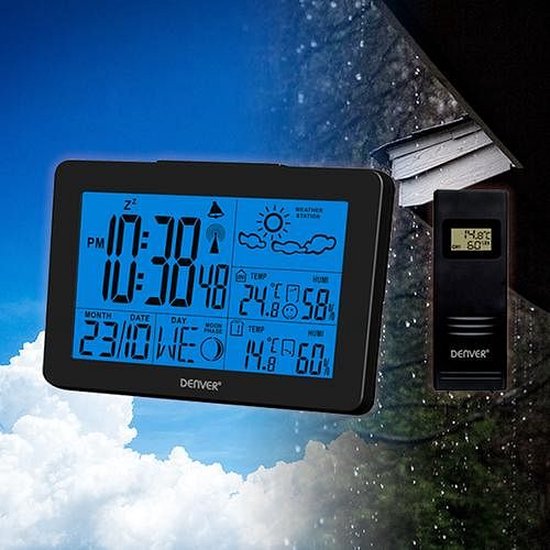 Denver WS-530 Black - Weerstation met alarmfunctie - Binnen- en Buitenshuis - Luchtvochtigheid meter - Indicator voor openstaande ramen - Zwart