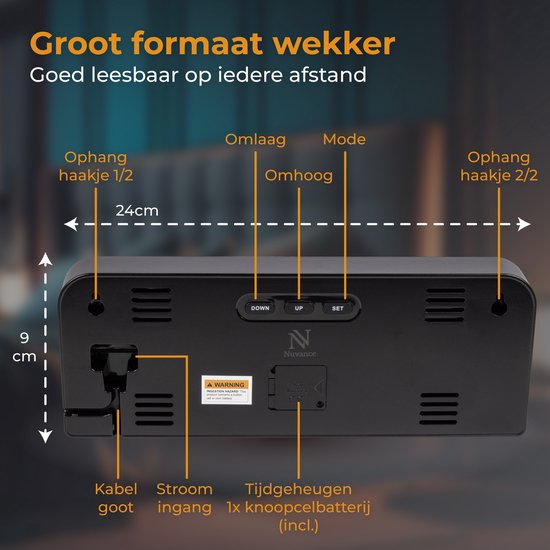 Nuvance Digitale Wekker - Digitale Klok - Reiswekker voor Kinderen & Volwassenen - Alarmklok - LED Wekkers Digitaal