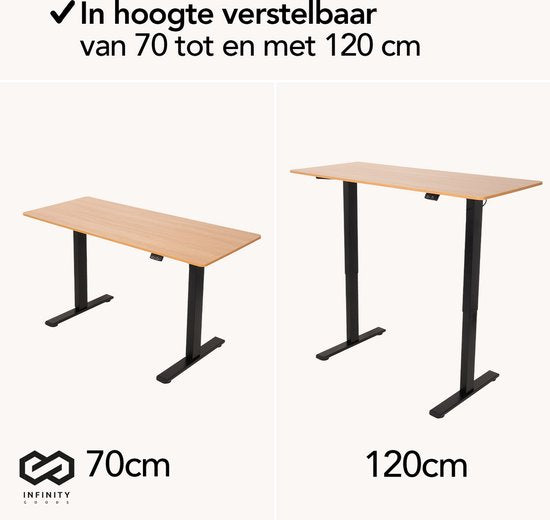 Infinity Goods Zit Sta Bureau - Elektrisch Verstelbaar In Hoogte - 140 x 60 CM - Bruin