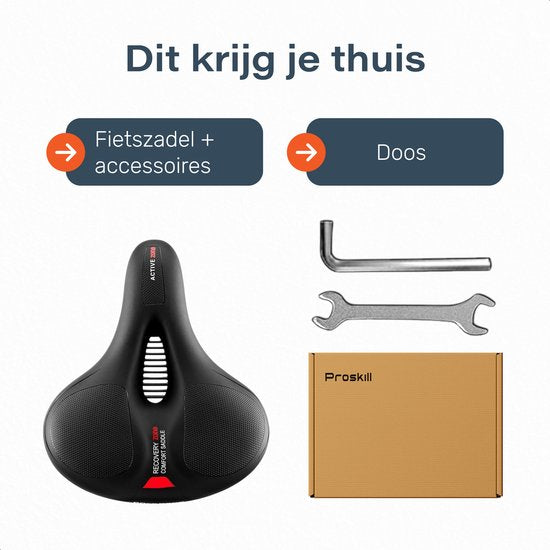 Fietszadel Unisex - Ergonomisch - Met vering - Zadel fiets - Gelzadel - Racefiet - Mountainbike - Dames - Zadel - Accessoires - Rokzadel dames - Fietshouders - Zadelstrop - Zwart - Proskill