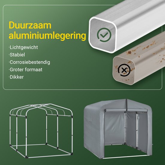 SoBuy KLS11-L-DG Tuinhuis, Waterdichte Buitenberging, Motorfietsoverkapping met Haken, Fiets- en Gereedschapsgarage, Fietsenstalling, Opslagruimte, Grijs, 159x219x165 cm
