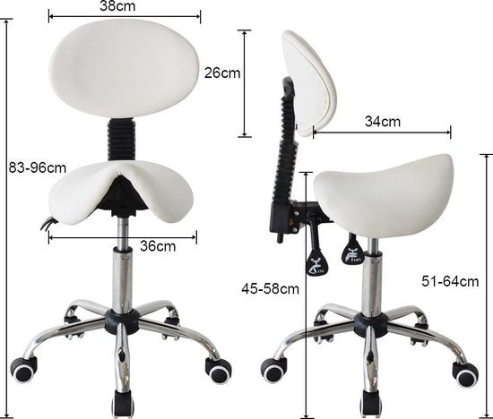 Zadelkruk ergonomisch rugleuning kantelbaar - kapperskruk - tabouret - hoogte verstelbaar