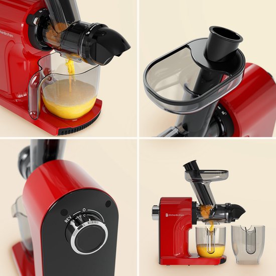 KitchenBrothers Slowjuicer - Compact - Juicer - Groenten en Fruitpers - 45 mm - 500 ml - Rood