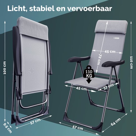 Casaria Tuinstoelen 4 Stuks - Opvouwbaar 7-voudig Verstelbaar – Grijs