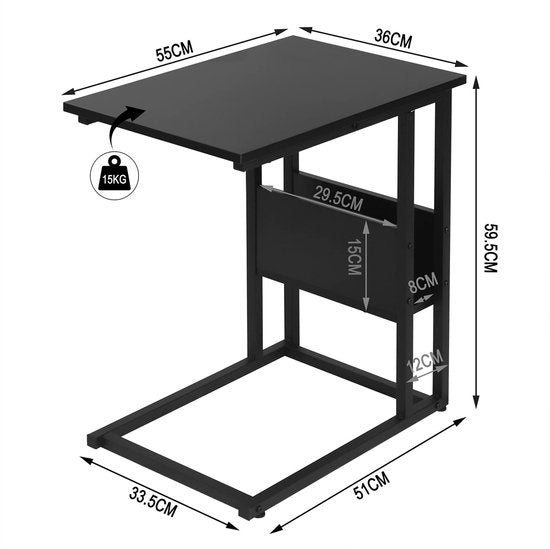 Salontafel - Bijzettafel - Bijzettafel - Loungetafel - Woonkamertafel - Accenttafel - Zwart - 55x36x59.5cm