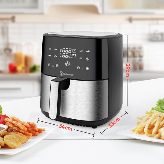 Kitchenwell AirFryer - Heteluchtfriteuse - 8L Inhoud - 80-200℃ - Timer - 1800W - Zwart