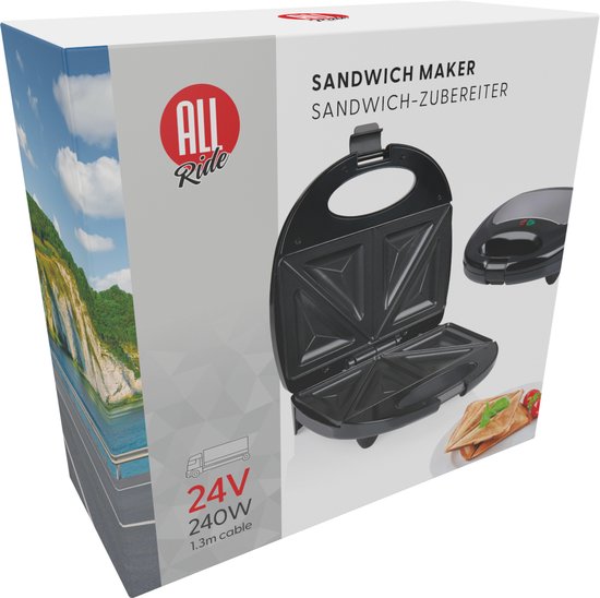 All Ride Sandwichmaker 24V - Tostiapparaat voor Onderweg met 24V Stekker - Antiaanbaklaag voor Eenvoudige Reiniging - Compacte Broodrooster voor Vrachtwagen - 240W
