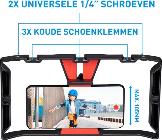 Grundig Smartphone Video Rig - Handgreep - Zwart/ Rood