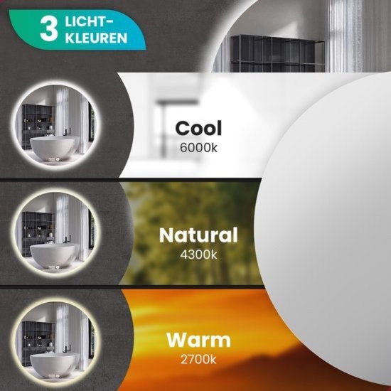 Mirlux Badkamerspiegel met LED Verlichting & Verwarming – Wandspiegel Rond – Anti Condens Douchespiegel - 80CM