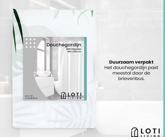 Loti Living Douchegordijn Anti Schimmel – Blaadjes - Inclusief ringen – Waterdicht - Polyester - Douchegordijn 180x200 cm