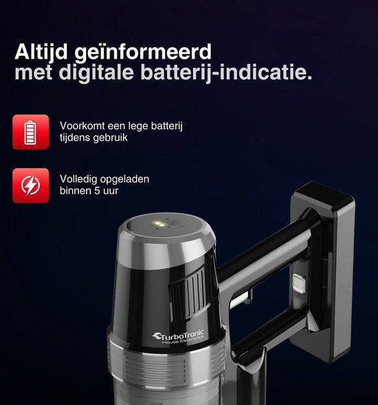 TurboTronic CF7 Draadloze Steelstofzuiger met Handstofzuiger - Hoge Zuigkracht - Kruimeldief - Zwart/Zilver