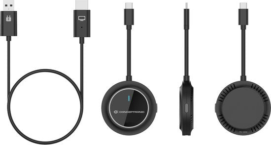 Conceptronic ATHERIC01B - Draadloze Beeldschermadapter - Draadloze USB-C naar HDMI beeldschermset 1080P - HDMI/USB - Volledige HD Dongle