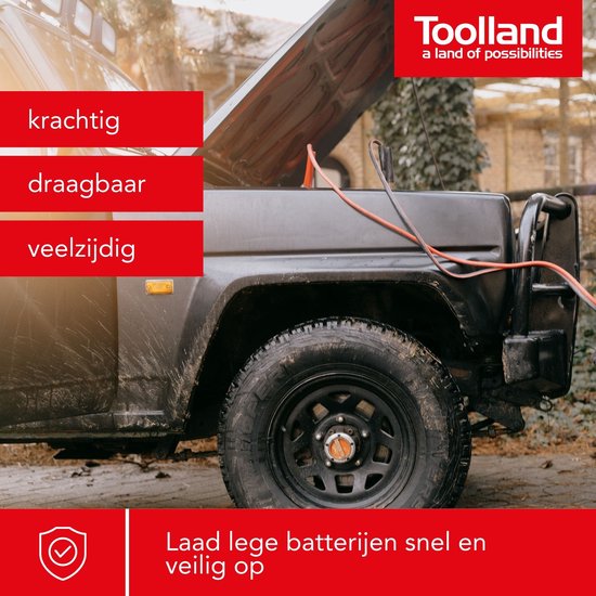 Toolland Acculader 12/24 V, met booster/starthulp 9 A, met thermische overbelastingsbeveiliging, ampèremeter - metalen behuizing, rood