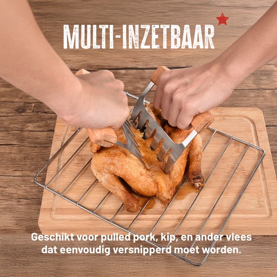BBQBuddies Vlees Klauwen Hout – Meat Claws voor Pulled Pork, Kip & BBQ – Vlees Shredder met Houten Handvatten