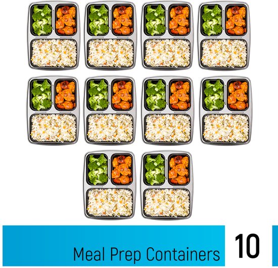 Fitcrafters Meal Prep Bakjes - Vershoudbakjes - Diepvriesbakjes - 10 Stuks - 3 Compartimenten - 1L - BPA vrij