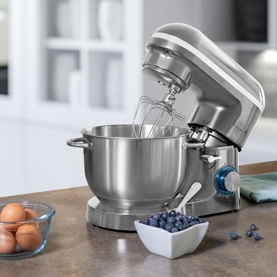 KitchenBrothers Keukenmachine - Keukenrobot - 6,2L - Mixer met Mengkom - Keukenmixer - 2000W - Zilver