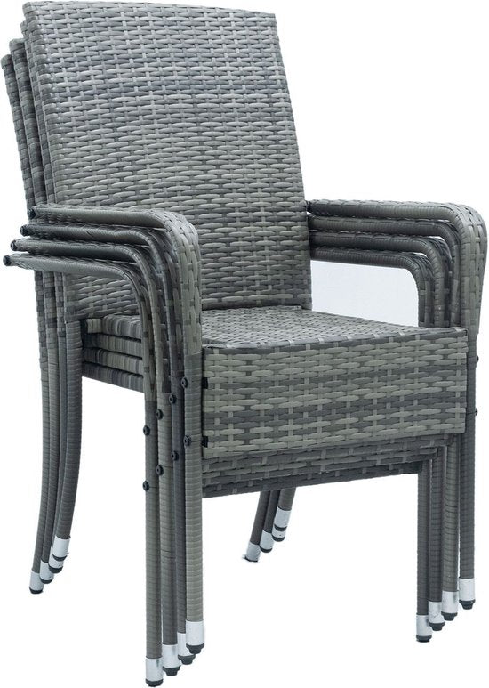 Juskys - Set Van 4 Tuinstoelen - Polyrotan - Grijs - Buitenstoelen - Stapelbaar - Verstelbare Pootjes - Max 160 Kg