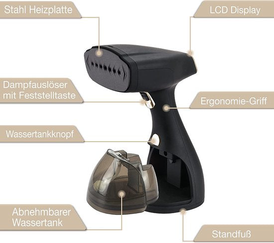 Lebenlang Quick & Go Stoomreiniger - Incl. 2 Opzetstukken - 1500W - Zwart - 16 x 12 x 25 cm