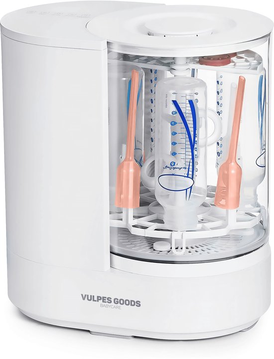 Vulpes Goods® Babycare - Babyfleswasser Pro - Sterilisator & Droger - 360° Turbo-jets - Glazen Design - BPA-vrij - Ook voor borstkolfonderdelen