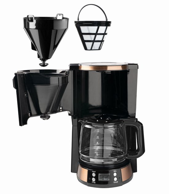 Bestron ACM800CO Koffiezetapparaat – 1,5L – 12 Koppen – Programmeerbare Timer – Warmhoudplaat – Permanentfilter – 1000W – Koper