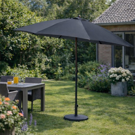 Pro Garden Tuinparasol Menorca - D230 cm - donkergrijs - zonwering - kantelbaar - parasol - met hoes