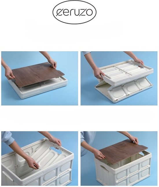 Ceruzo Opbergkrat met afneembaar houten Deksel - Vouwkrat - Kofferbak Organizer - Camping-55 l, Zwart