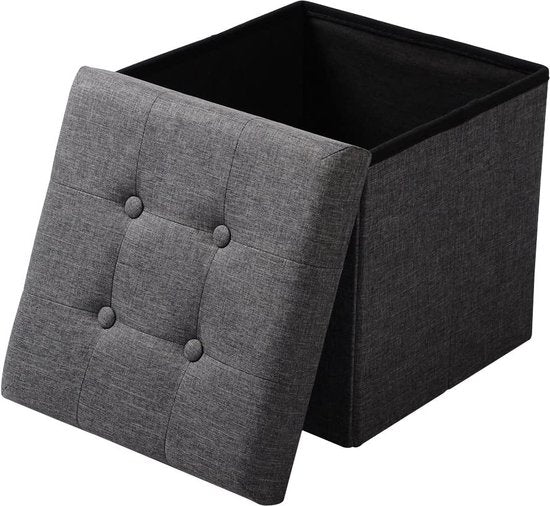 WOLTU Poef voetenbank met deksel in Linnen,Opbergkruk opvouwbare 37,5x37,5x38cm,Donkergrijs
