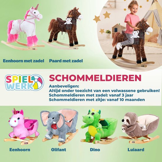 Spielwerk Schommelstoel Eenhoorn - Veiligheidsgordel Vanaf 12m - Roze