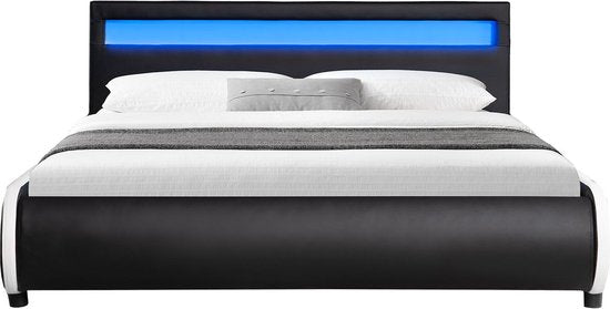 Gestoffeerd bed Sevilla - 140 x 200 cm - Zwart - LED Verlichting