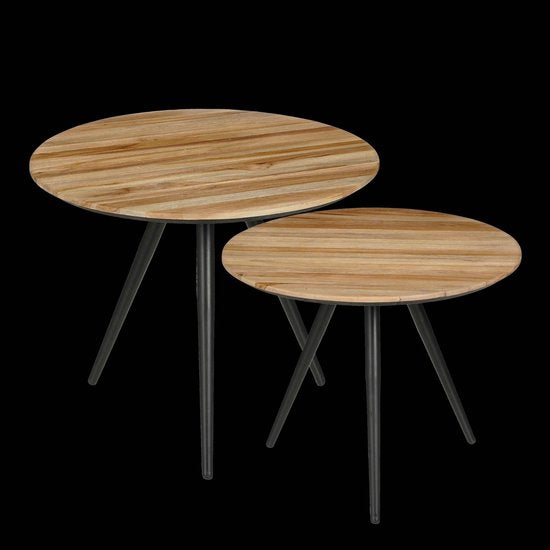 Mica Decorations Jailey Bijzettafel - Set van 2 - H49 x Ø50 cm - Gerecycled Hout - Bruin