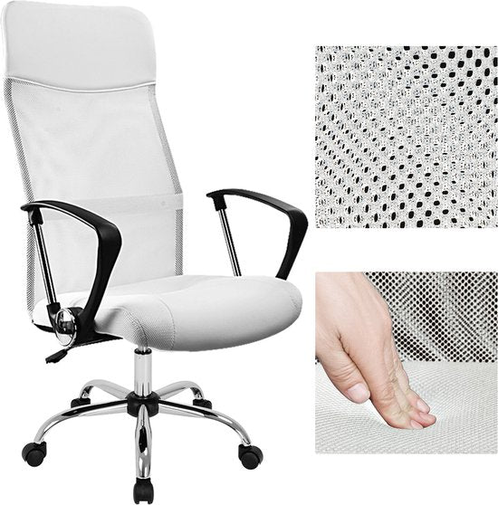 Casaria Bureaustoel met mesh wit