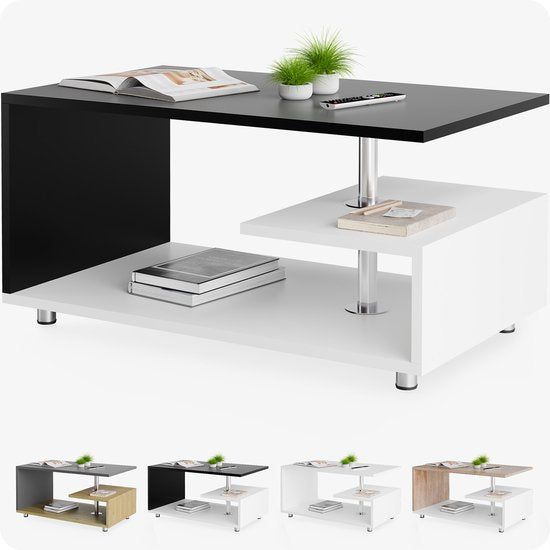 CASARIA Salontafel - Opbergvak Krasbestendig 95x55x50cm – Wit Zwart
