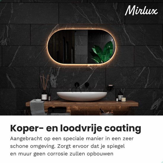 Mirlux Badkamerspiegel - LED Verlichting - Verwarming – Wandspiegel Ovaal – Zwart Frame - 100x50CM