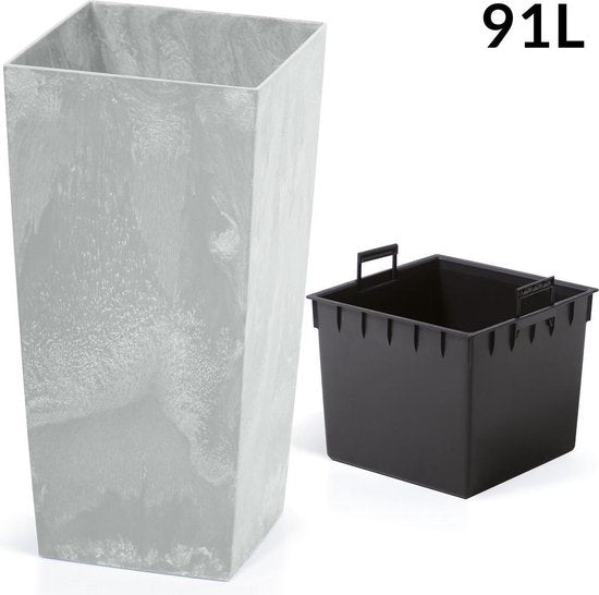 Deuba Bloempot Beton Design 91L Grijs, 40 x 40 x 75 cm