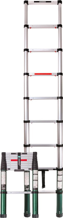VONROC Professionele Telescopische Ladder – 2.6m – Soft-Close – Veilig, Compact & Stabiel – Aluminium – 150 kg
