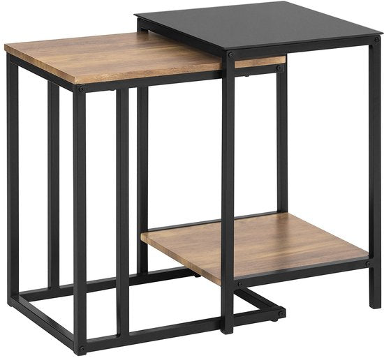 SoBuy FBT99-F Bijzettafel - Zwarte Compositiehout Salontafel Set van 2